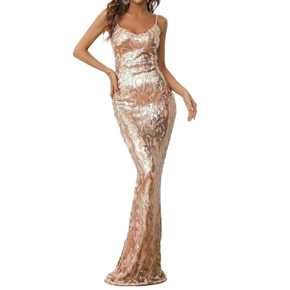 Miss Ord - Low Scoop Neck  Spaghetti Strap Mermaid Sequin Formal Dress - Picture 1 of 12